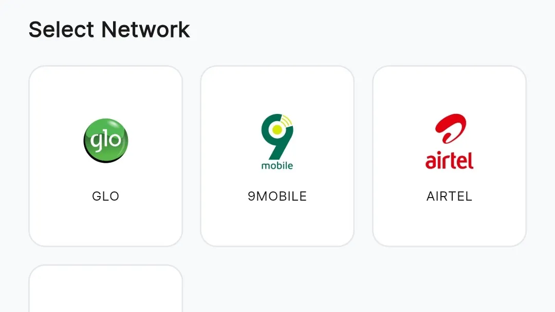 Buying airtime in the ZevPay app: GLO, 9mobile, Airtel, MTN